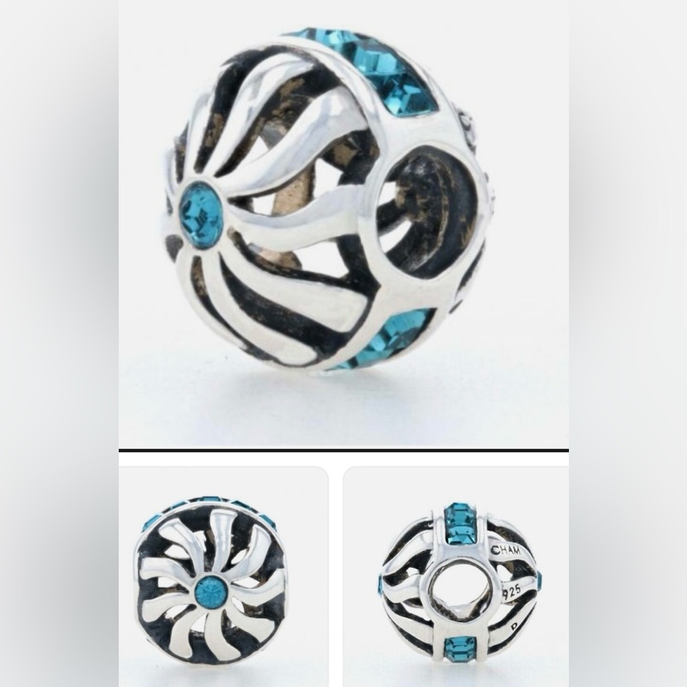 NEW Chamilia Bead Charm 2025-0791 Blaze - Indicolite Swarovski - Sterling Silve